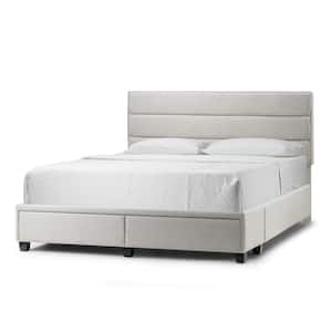 Arnia Beige Fabric Twin Bed Upholstered Headboard Captain's Bed with 2-Storage Drawers