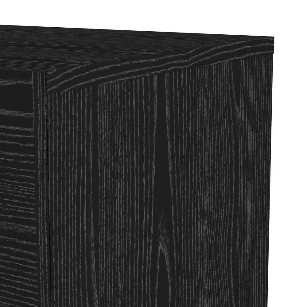 Black Woodgrain 2-Drawer Nightstand with Metal Handles