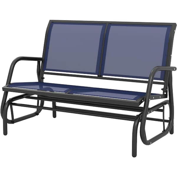 Unbranded 47 in. 2-Person Dark Blue Metal Outdoor Glider