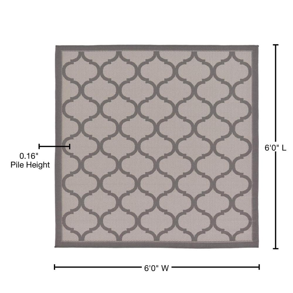 6' x 6' Square Gray Synthetic Outdoor Easy-Care Area Rug