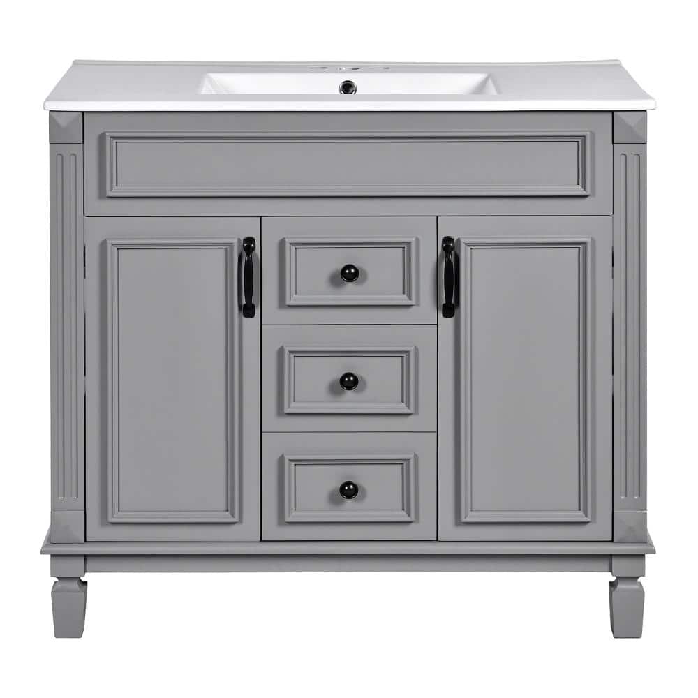 36 in. W Single Sink Freestanding Bath Vanity in Gray with White Ceramic Top Unassembled price history on PriceWatchPro