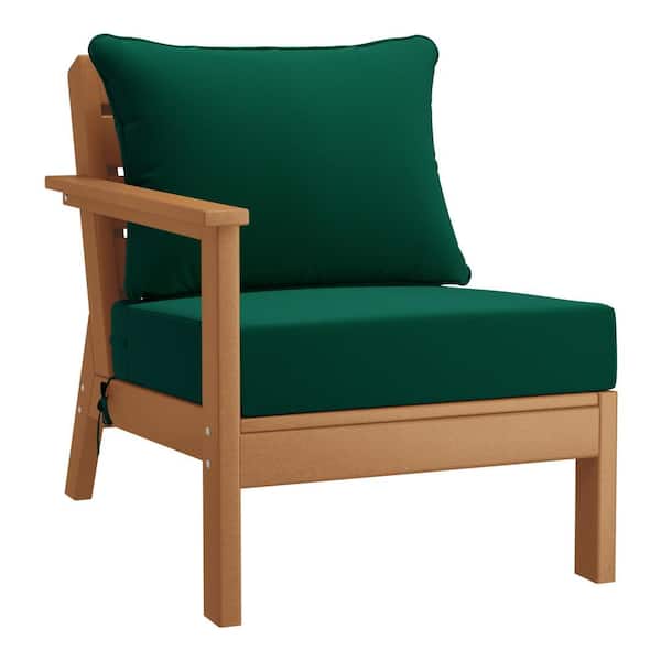 Westin Outdoor Birchwood Outdoor Patio Deep Seating Left Facing Arm HDPE Lounge Chair in Teak with Green Cushions