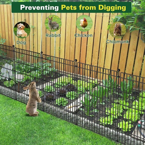 Justincity No Dig Garden Fence with Gate 7 in. Decorative Metal 