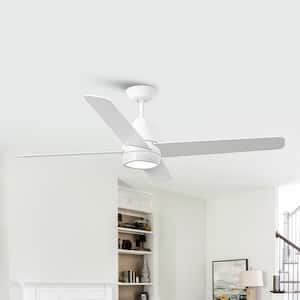 54 in. Indoor Integrated LED Modern Satin White Reversible Ceiling Fan with Light and Wall Control