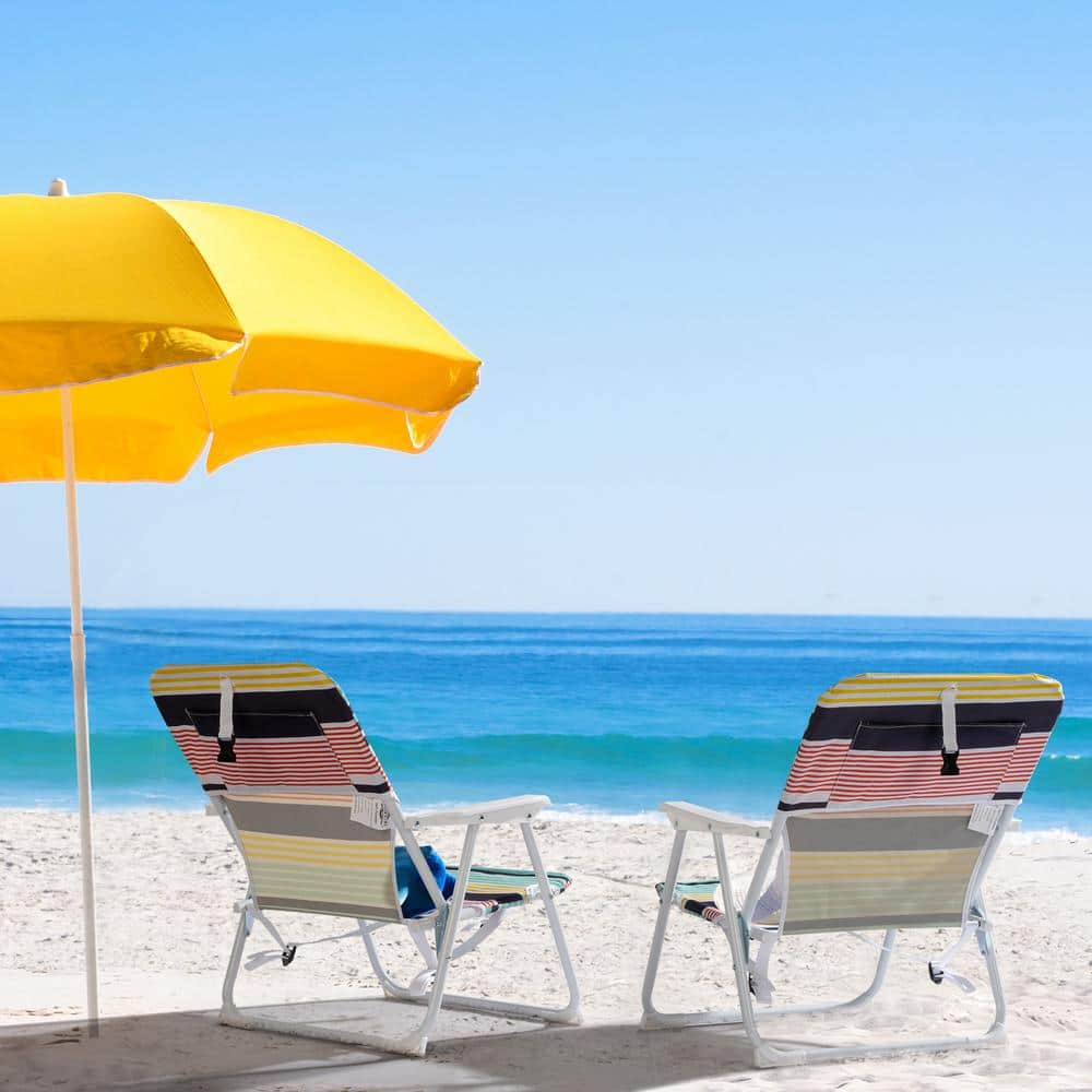 Colorful Striped Steel Frame Beach Armchair