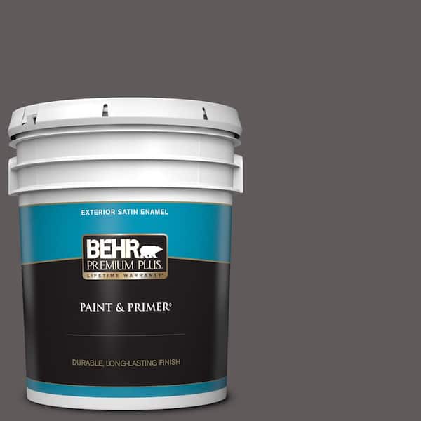 BEHR PREMIUM PLUS 5 gal. #T14-10 Coffee Bar Satin Enamel Exterior Paint & Primer