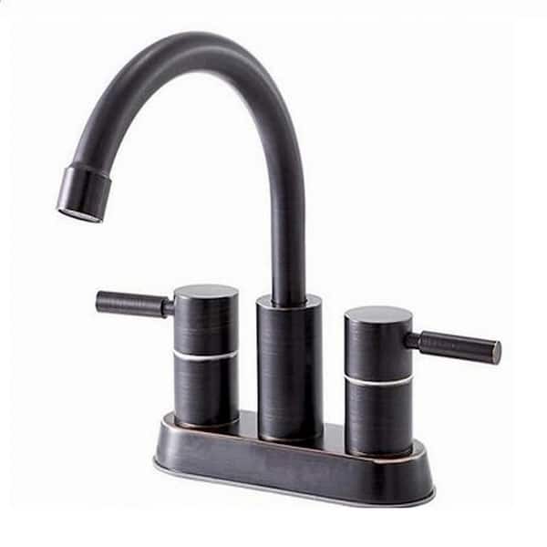 Satico Modern 4 in. Centerset Single-Hole Double-Handles Bathroom 360 Degree High Arc Swivel Sink Faucet in Oil-Rubbed Bronze