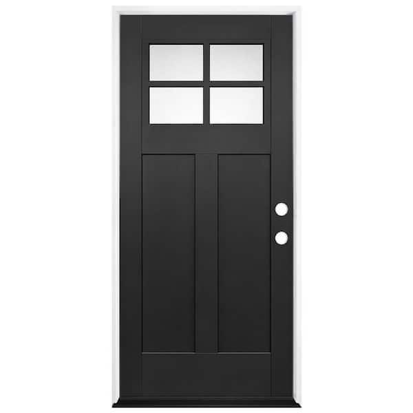 36 in. x 80 in. Left-Hand/Inswing Craftsman 4 Lite 1/4 Toplite Clear Glass Black Fir Fiberglass Prehung Door PVC Frame