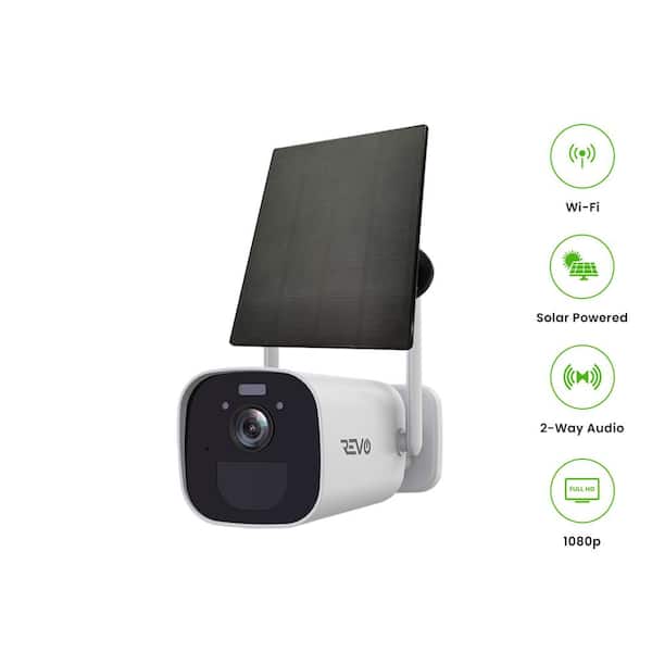 Revo Wireless Battery Operated Solar 1080p Indoor/Outdoor Standard Security Camera with 2-Way Audio and 32GB Micro SD Card