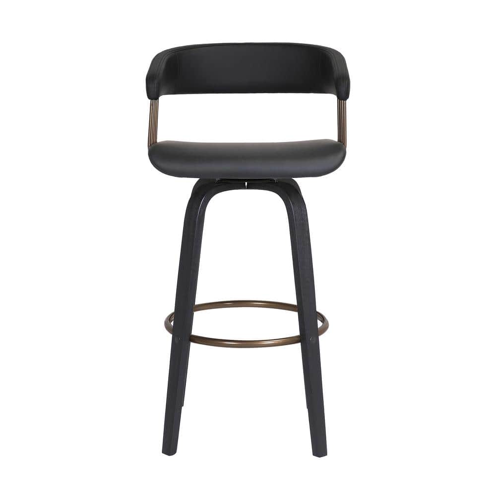 Adjustable Black Faux Leather Swivel Bar Stool with Walnut Wood