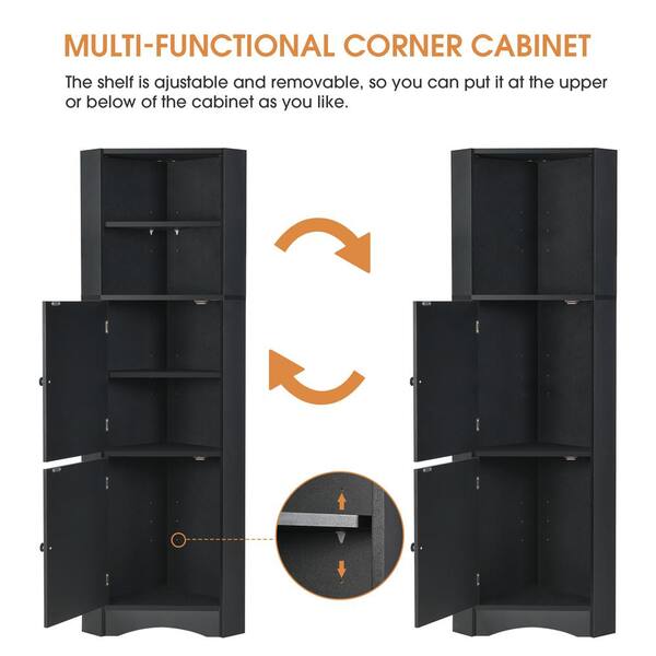 Tall Corner Storage Cabinet with 3-Tier Shelf and Enclosed Cabinet - Costway