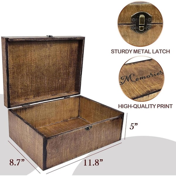Brown 12 in. x 5 in. Wood Large Wooden Memory Decorative Box for