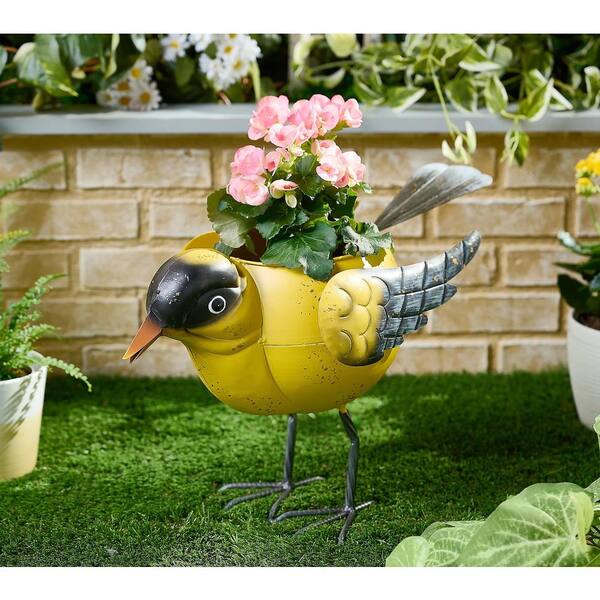 Evergreen 16 in. Goldfinch Oversized Standing Metal Bird Garden