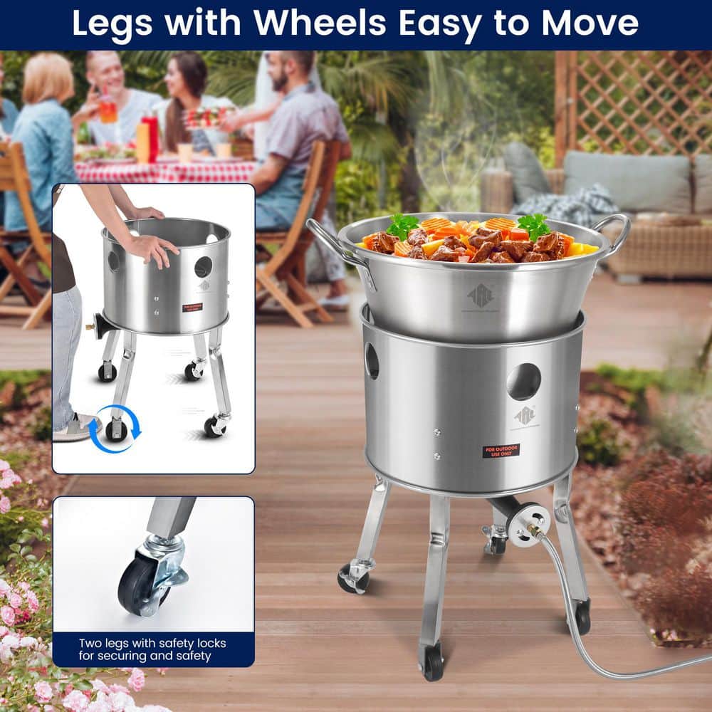 Stainless Steel Outdoor Single Burner Propane Cooker with Wheels