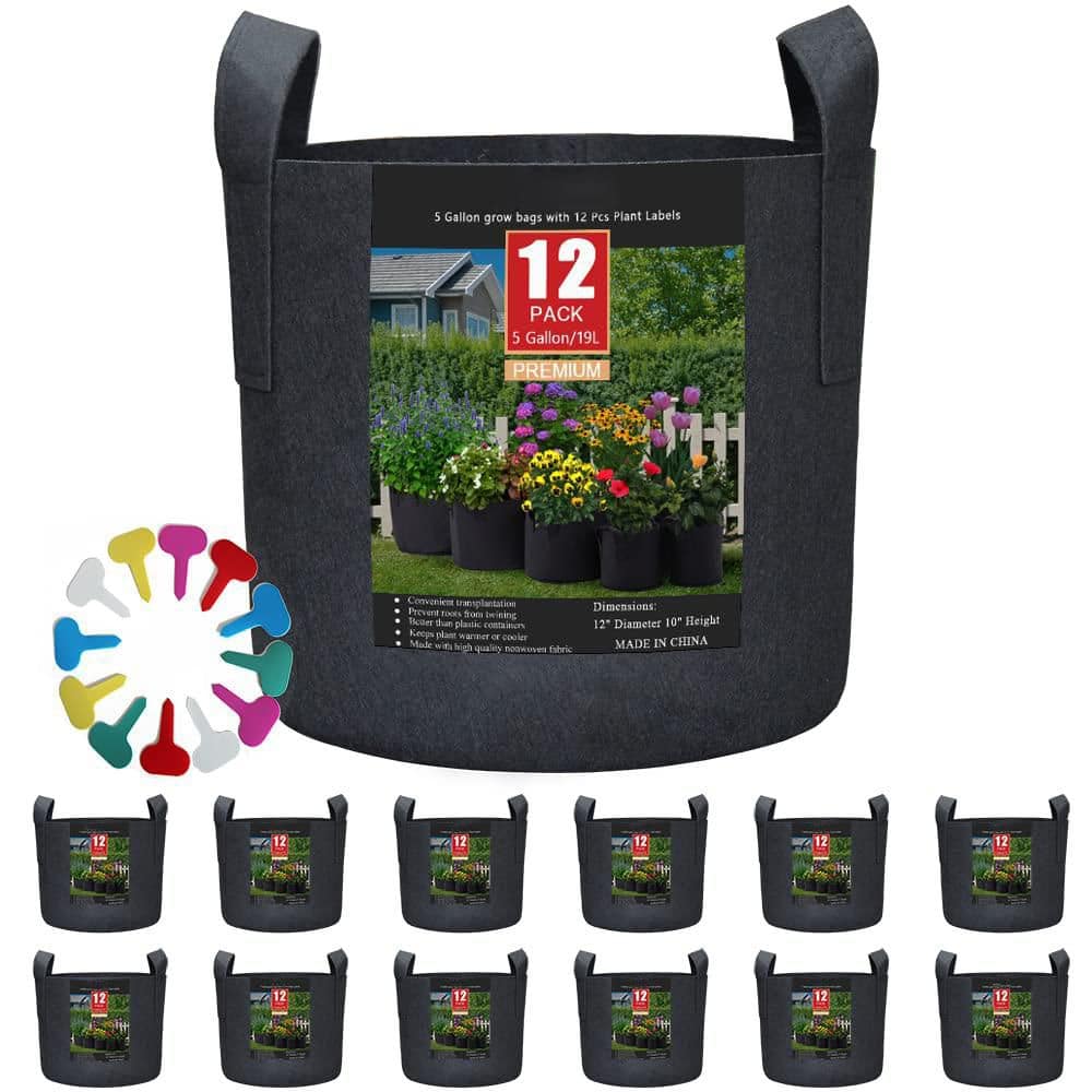 10 Gallon Black Polyester Felt Fabric Round Indoor Outdoor Grow Bag with Reinforced Handles and Drainage 12-Pack price history on PriceWatchPro