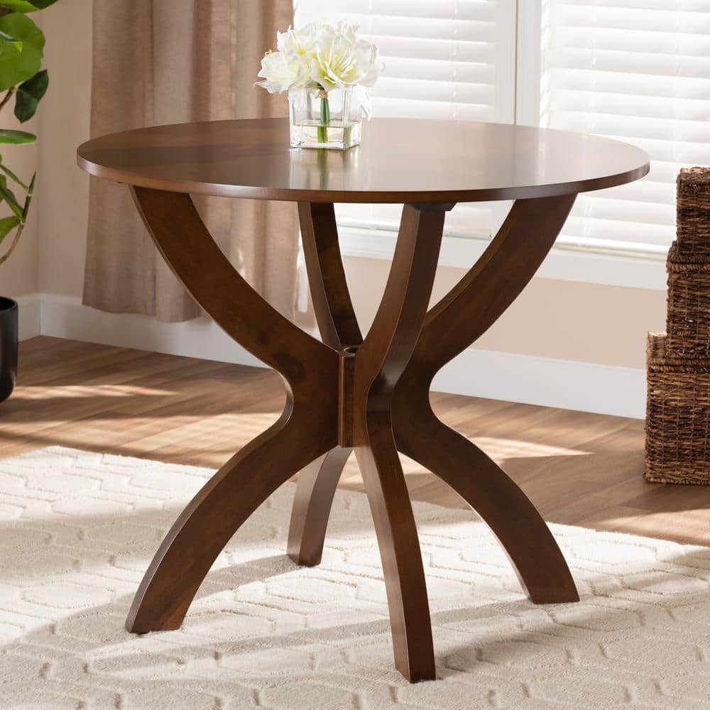 Contemporary Round Walnut Wood Dining Table for Four