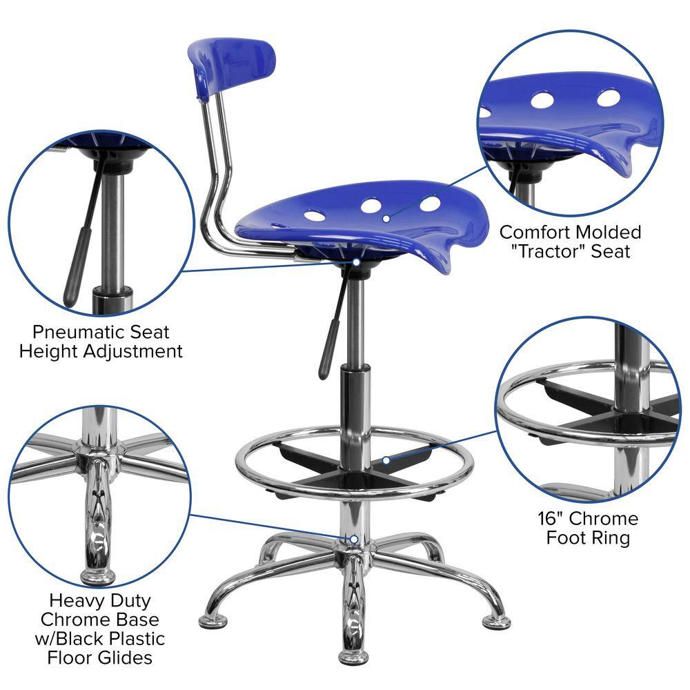 Nautical Blue Adjustable Swivel Metal and Acrylic Drafting Stool