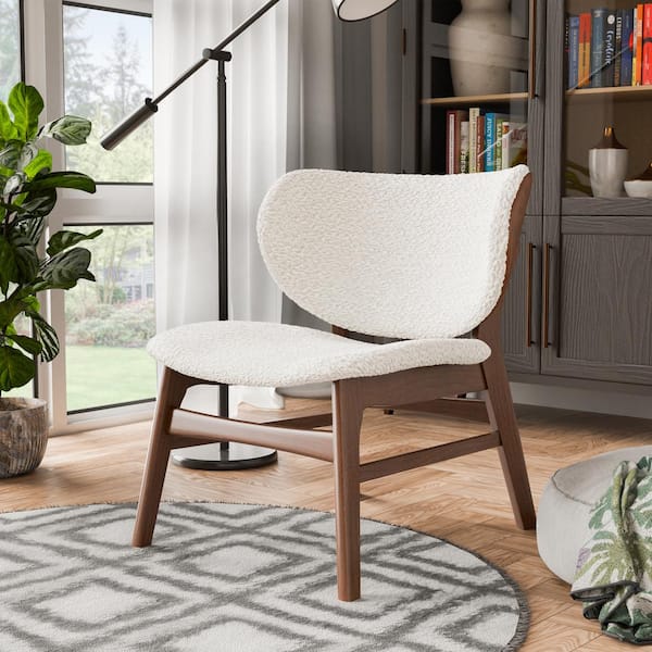 Furniture of America River Run Walnut Boucle Fabric Accent Wingback Chair With Leatherette Back