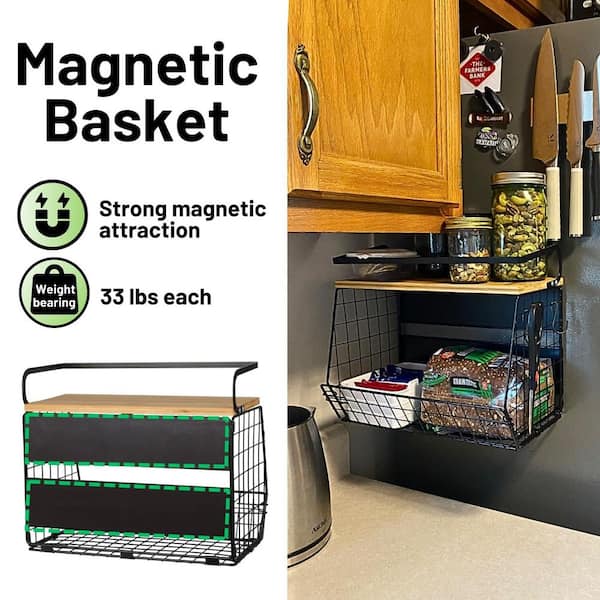 Wudkey Black Magnetic Basket Shelf for Fridge with Lid, Pantry