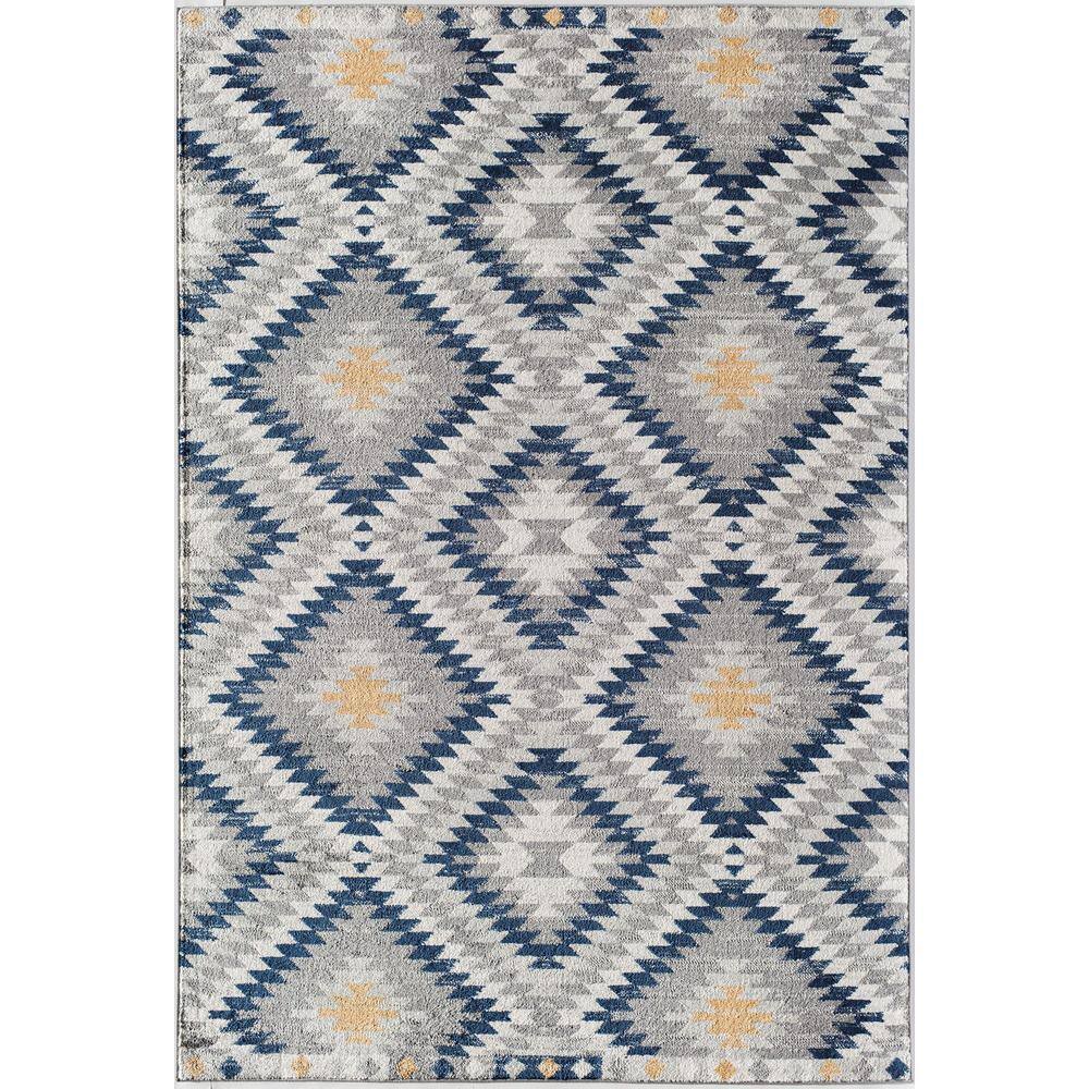 Sunset Gray and Blue Synthetic Tribal Rectangular Area Rug
