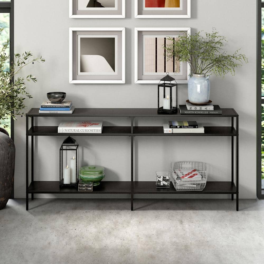 Blackened Bronze 64'' Industrial Console Table with Storage