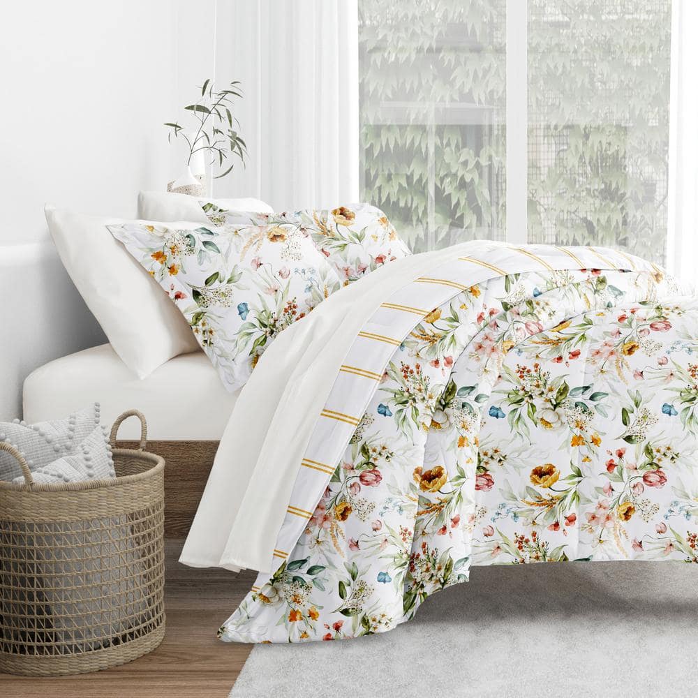 California King Floral Clay Microfiber Reversible Bedding Set