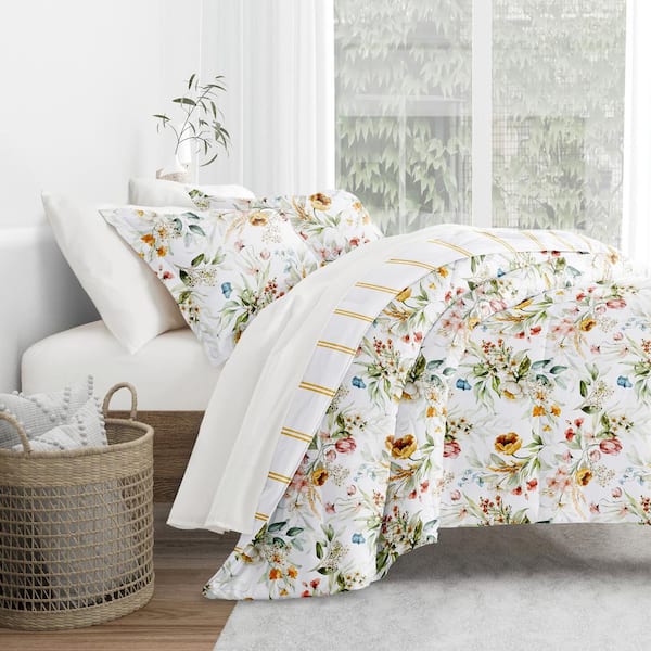 Becky Cameron 7-Piece Chintz Floral Stripe Clay Pattern Comforter Cal King Microfiber Bedding Bundle