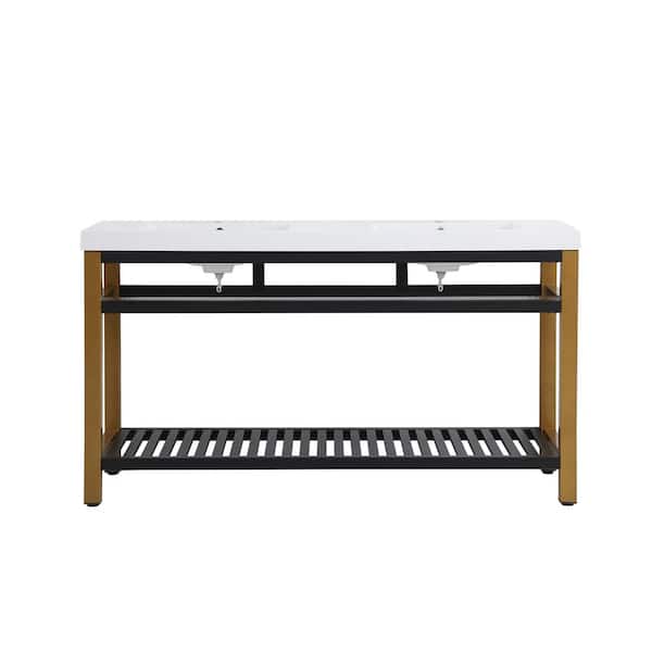 Unbranded Timeless Home 60 in. W x 22 in. D x 34 in. H Double Bathroom Vanity in Golden Black with White Resin Top and White Basin