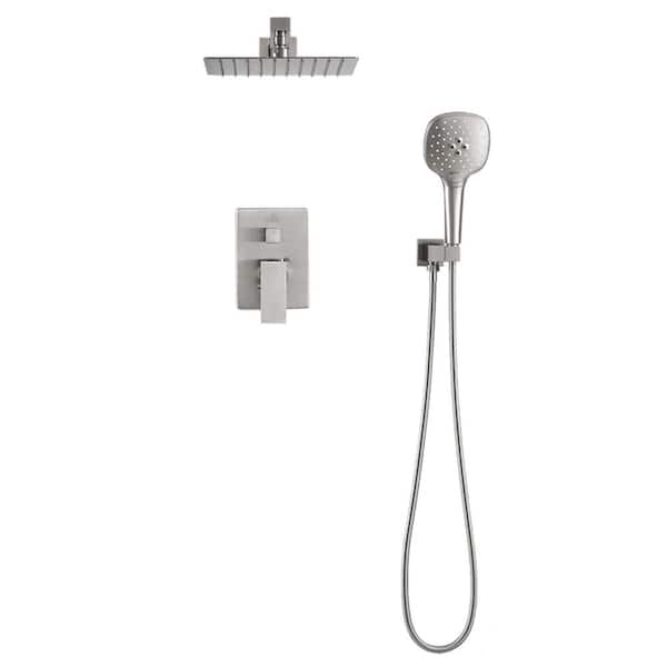 Unbranded Popular 3-Spray Patterns with 2.5 GPM 10 in. Wall Mount Shower Faucets Set Dual Shower Heads in Brushed Nickel
