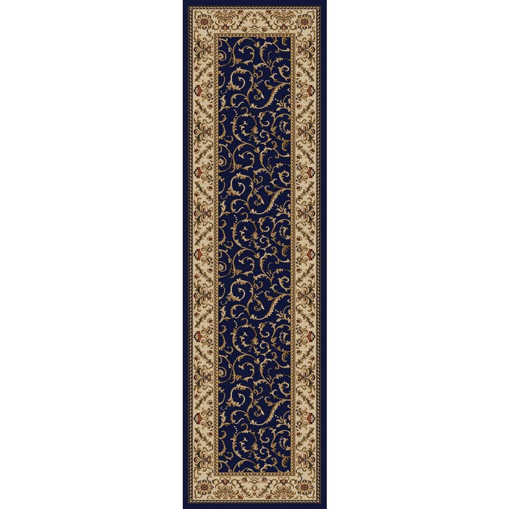 Como Navy 2 ft. x 8 ft. Traditional Floral Scroll Area Rug