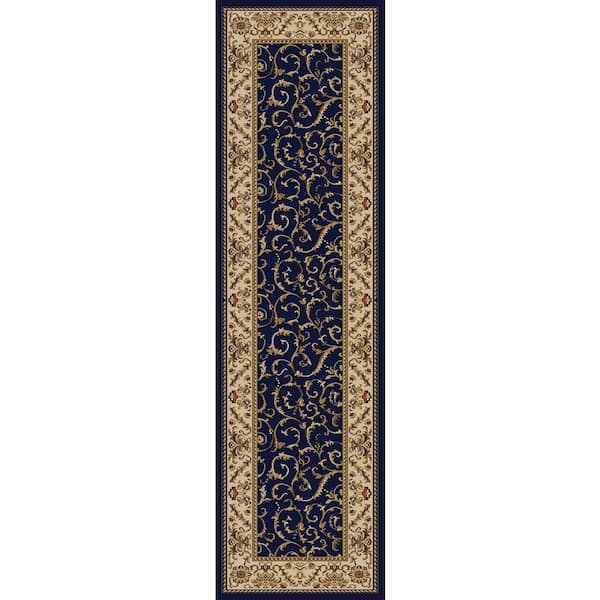 Unbranded Como Navy 2 ft. x 8 ft. Traditional Floral Scroll Area Rug