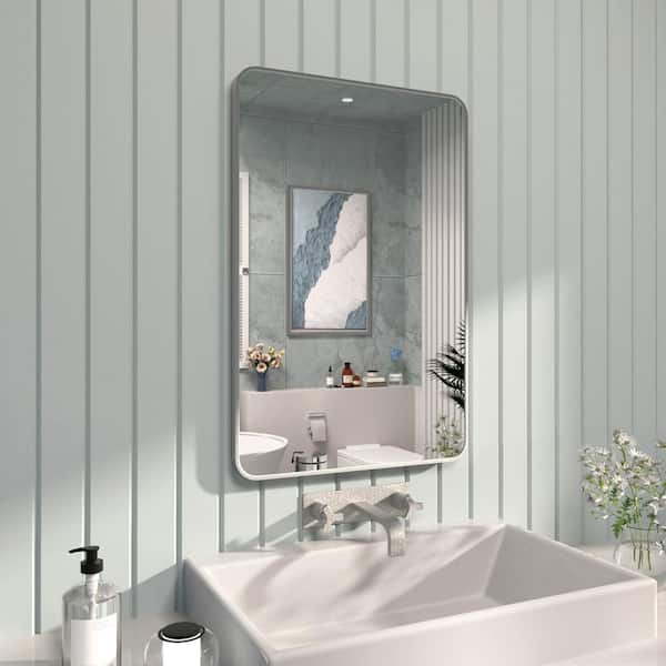 24 in. W x 36 in. H Rectangular Framed Wall Bathroom Vanity Mirror in Gun Grey