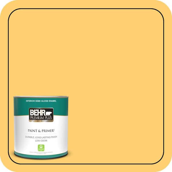 BEHR PREMIUM PLUS 1 qt. #320B-6 Mellow Yellow Semi-Gloss Enamel Low Odor Interior Paint & Primer