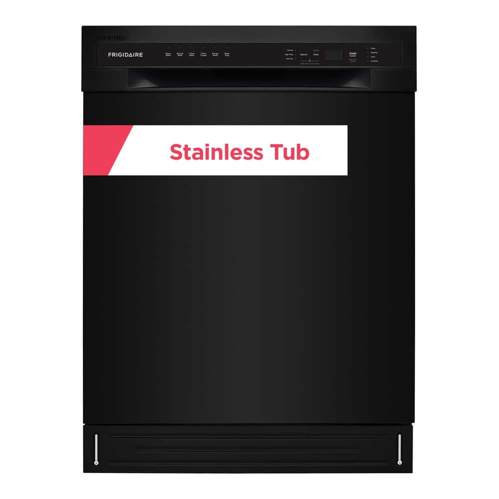 Frigidaire 24 in. Black Front Control Tall Tub Dishwasher with Stainless Steel Tub, 52 dBA