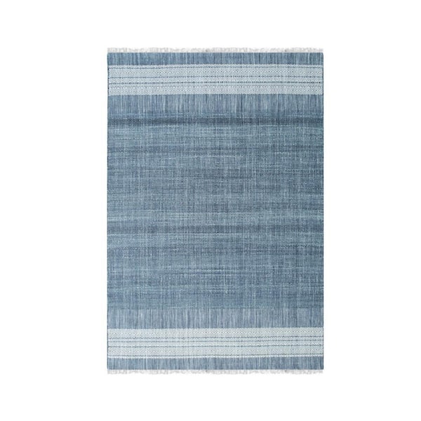 Blue Hand-Knotted Wool Modern Handloom Flat Weave Durrie Rug, 6 ft. x 9 ft., Area Rug