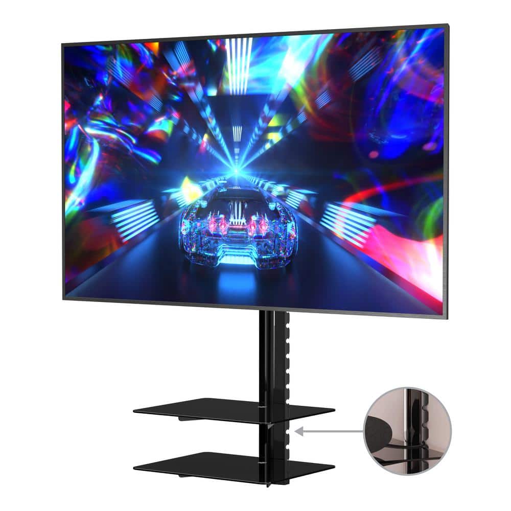 Black Steel Wall Mount with 2 Glass Shelves for 37"-60" TVs