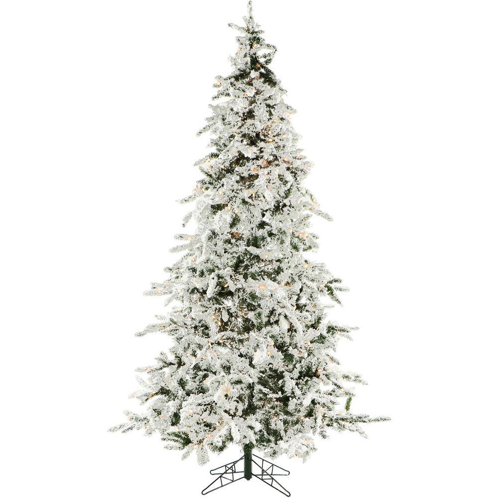 Christmas Time 7.5 ft. White Pine Snowy Artificial Christmas Tree with ...