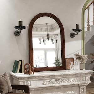 24 in. W x 36 in. H Arched Classic Brown Wooden Framed Bathroom Vanity Mirror Wall Mirror