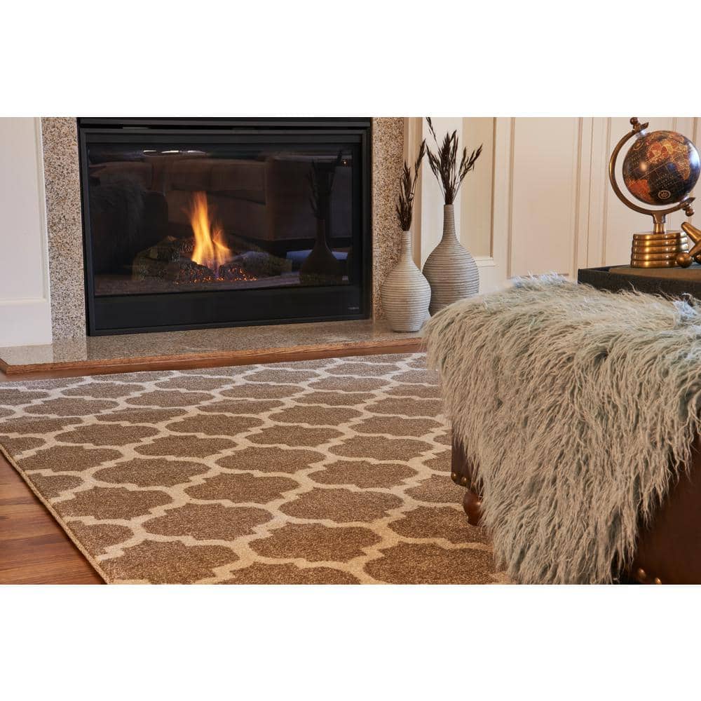 Elegant Trellis Light Brown 4'x6' Stain-Resistant Area Rug