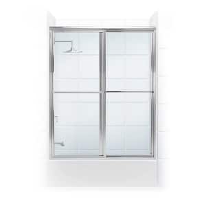 Newport 56 in. to 57.625 in. x 55 in. Framed Sliding Bathtub Door with Towel Bar in Chrome with Clear Glass