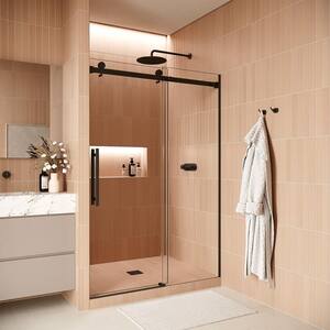 Cerami 48 in. W x 74 in. H Sliding Shower Door, CrystalTech Treated 5/16 in. Tempered Clear Glass, Matte Black Hardware