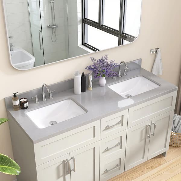 Getpro 60 in. W x 22 in. D Engineered Stone White Rectangular