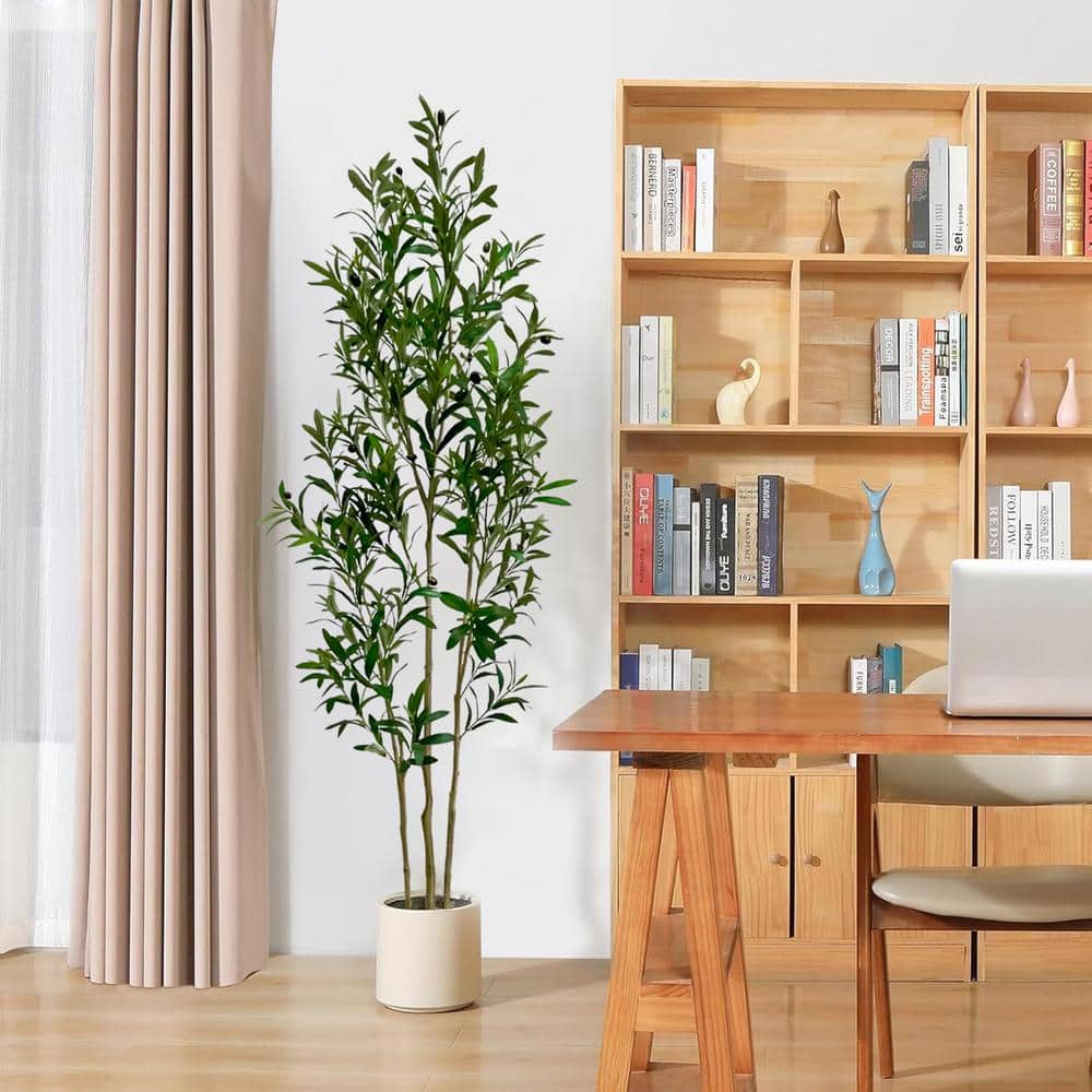 6 ft. Artificial Olive Tree in Pot for Home Office Decor, Indoor Fake Potte