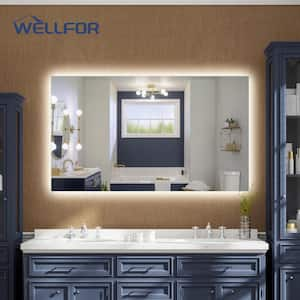 KIRAN 55 in. W x 32 in. H Rectangular Frameless Anti-Fog LED strip Backlit Wall Bathroom Vanity Mirror in Silver