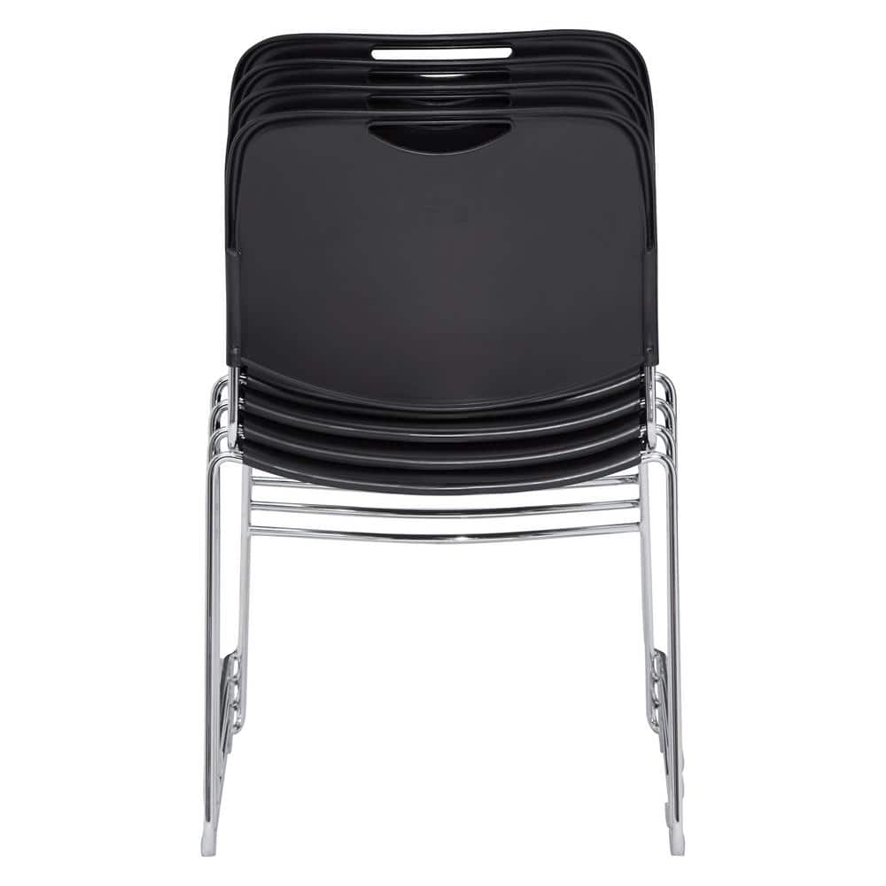Compact Black Metal Armless Stacking Chair