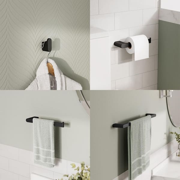 4-Piece 1-Spray Wall Mount Handheld Shower Head with Towel Rack Set 1.8 GPM in Matte Balck Stainless Steel