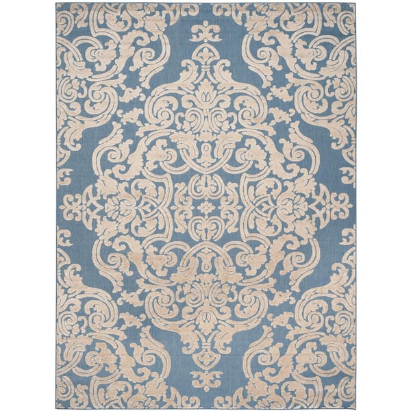 Monroe Blue 8 ft. x 11 ft. Floral Indoor/Outdoor Patio  Area Rug