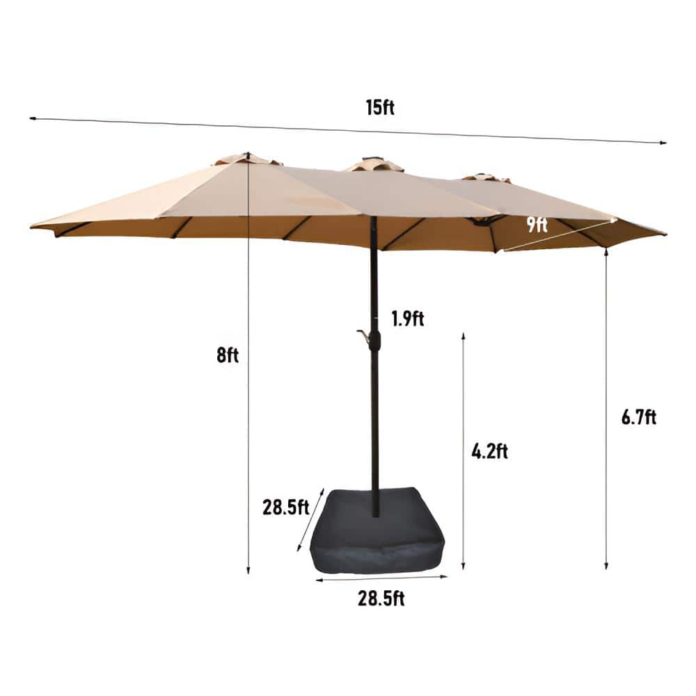 15 ft. Double-Sided Rectangular Outdoor Twin Patio Market Umbrella with Lig
