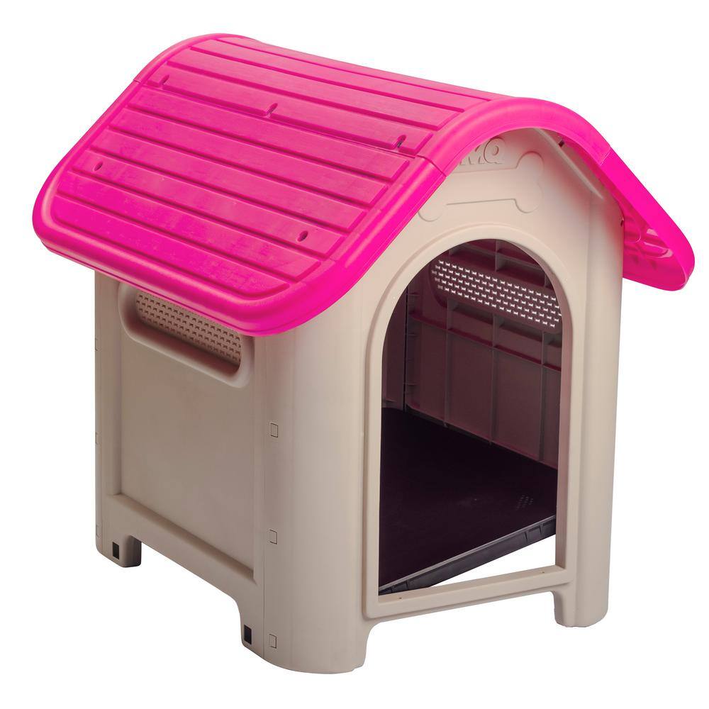 Magenta and Beige Polypropylene Dog House with Bowl for Small/Medium Breeds