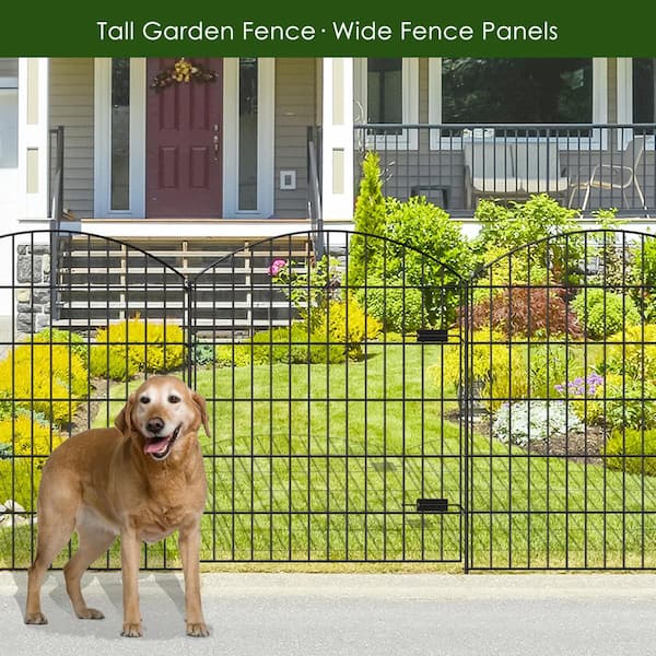 Angel Sar 14.75 ft. Black Metal Garden Gate and Fences Outdoor, Heavy-Duty Fencing for The Yard Privacy Temporary Animal Barrier
